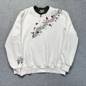 BonWorth Embroidered Bird Sweater Women’s M White Good Condition Vintage